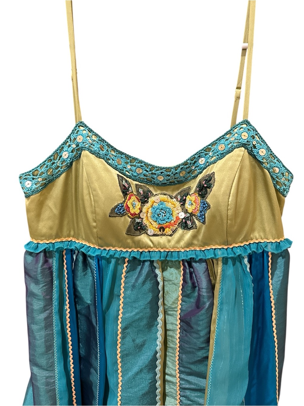 Vintage Sue Wong Silk Embroidered Patchwork Romantic Boho Fairy Dress Size:6 - Picture 2 of 7